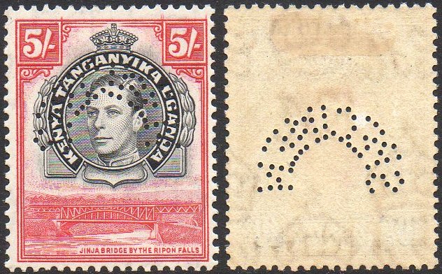 Kenya Uganda Tanganyike KUT King George VI KGVI 1935 5s 5/- perforated SPECIMEN